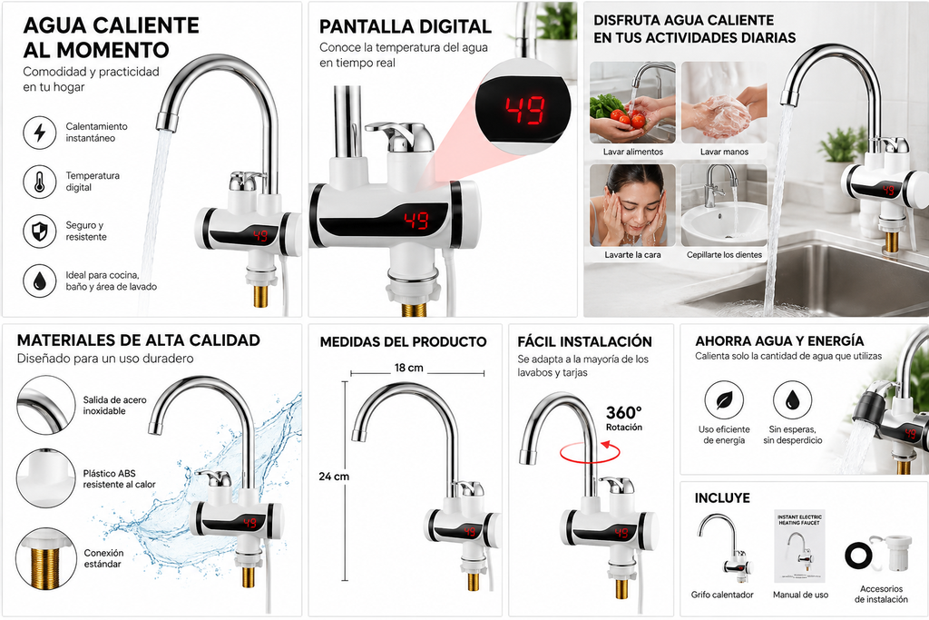 Grifo Eléctrico Instantáneo 110V | Agua Caliente al Instante para Cocina y Baño