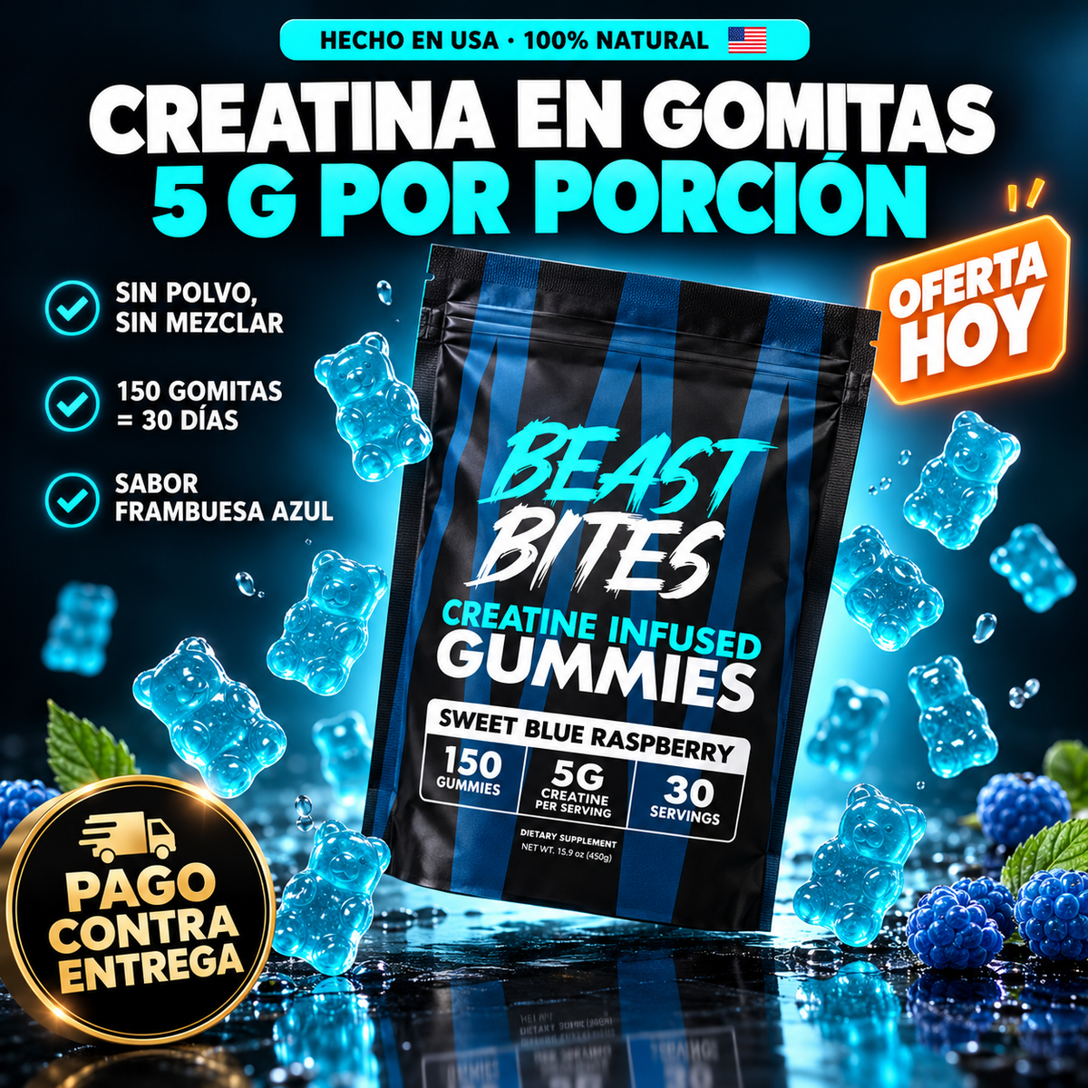 Creatina en Gomitas Beast Bites ™ | Fuerza Diaria En 5 Gomitas